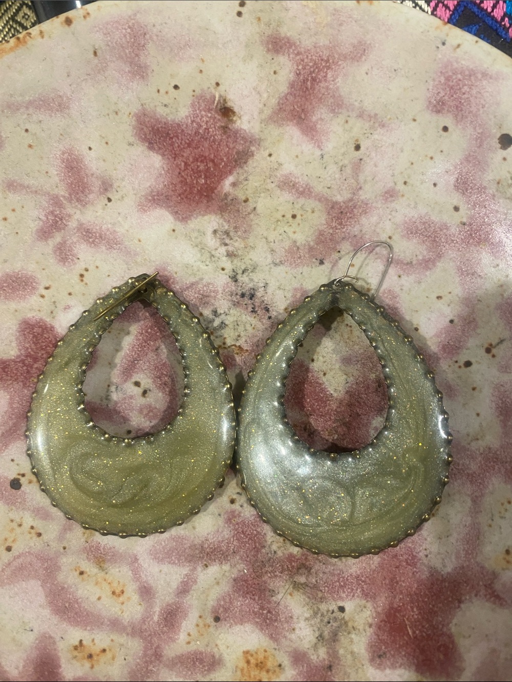 Gold-Tone Resin Teardrop Hoop Earrings - Women's Jewelry
